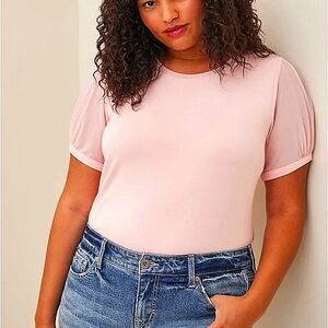 ❤️NWT TORRID TOP - MESH SLEEVE SUPER SOFT CREW NECK TEE PINK - PLUS SIZE 1X